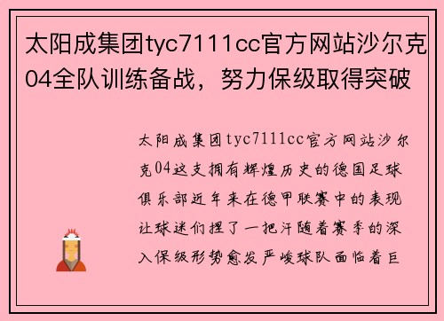 太阳成集团tyc7111cc官方网站沙尔克04全队训练备战，努力保级取得突破成功！ - 副本