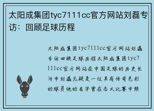 太阳成集团tyc7111cc官方网站刘磊专访：回顾足球历程